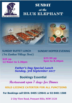 Sunday at the Blue Elephant Fathers Day Special Lunch