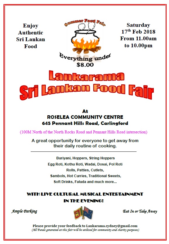Lankarama - Sri Lankan Food Fair - Roselea Community Centre - Carlingford