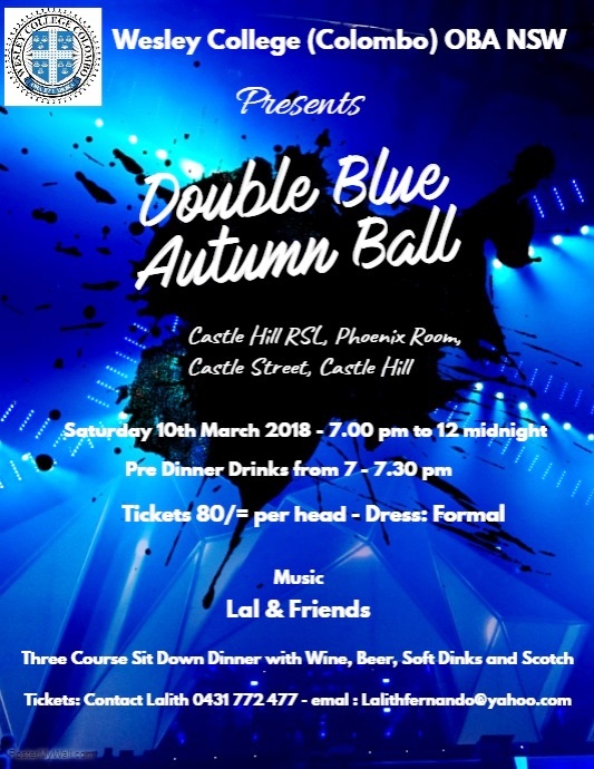 Wesley College (Colombo) OBA NSW Presents Double Blue Autumn Ball