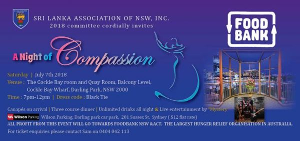 A Night of Compassion - by the Sri lankan Association of NSW INC ( 7th July 2018 Sydney Event)
