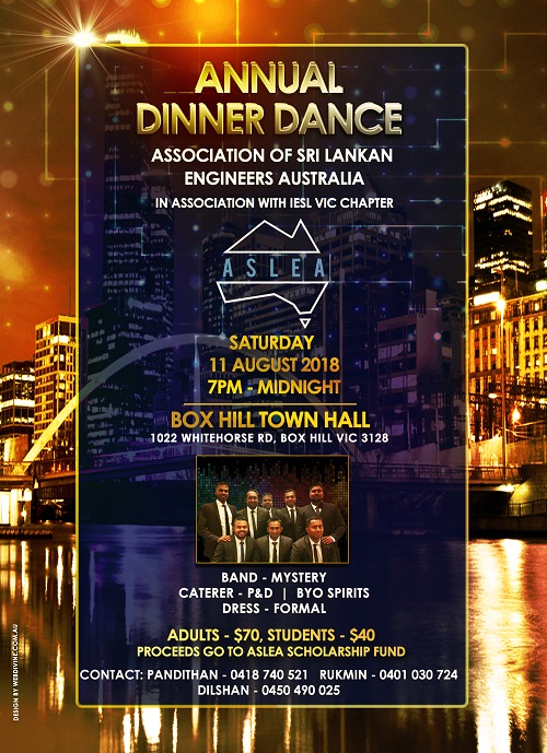 Association of Sri Lankan Engineers Australia - Annual Dinner Dance - 11 August 2018 (Melbourne event)