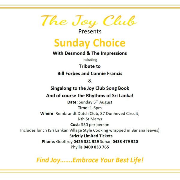 The Joy Club Presents - Sunday Choice with Desmond & The Impressions - (Sunday 5th August 2018) - Sydney event
