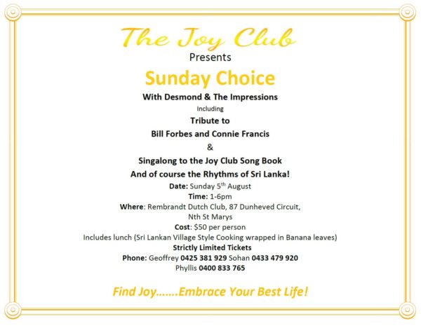 The Joy Club Presents - Sunday Choice with Desmond & The Impressions - (Sunday 5th August 2018) - Sydney event