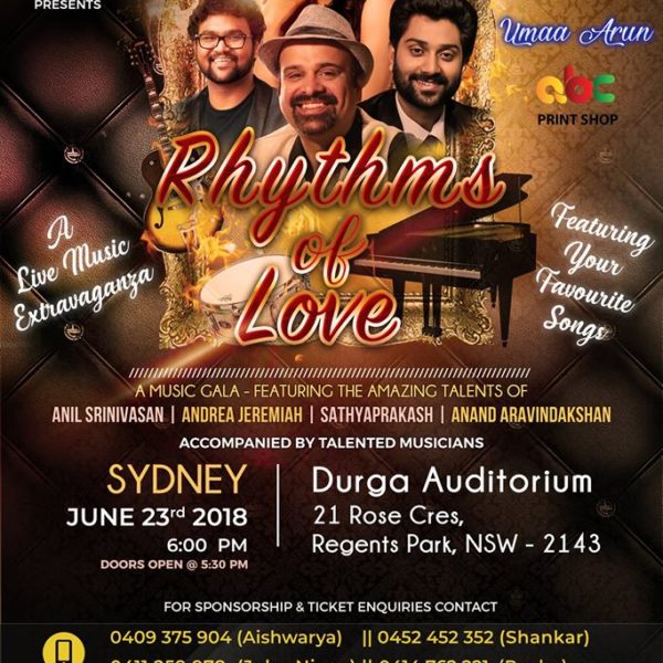 Rhythms of Love - A Music Gala - 23rd June 2018 (Sydney event)