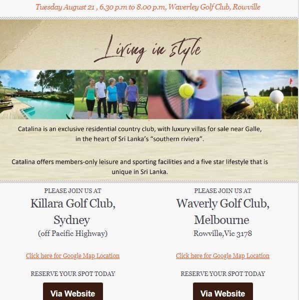 Catalina Country Club, Koggala, Sri Lanka: Information Evening  - Melbourne