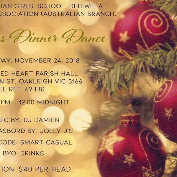 Presbyterian Girls' School Dehiwela-Past Pupils Association (Australian Branch) - Christmas Dinner Dance - November 24th 2018
