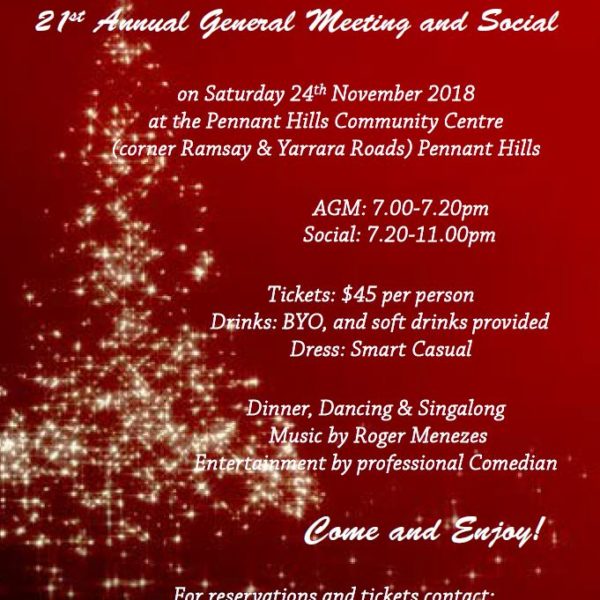 The Ceylon Society of Australia - 21st Annual General Meeting & Social - 24th November 2018 (Sydney event)
