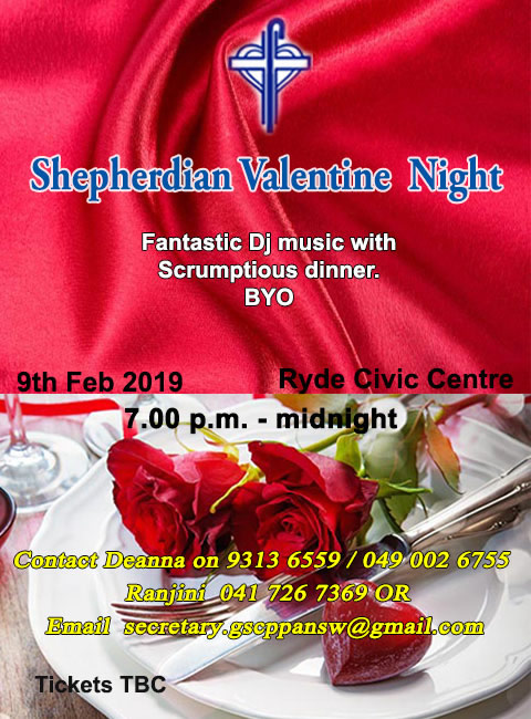 SHEPHERDIAN VALENTINE NIGHT - 9th February 2019 - Ryde Civic Centre (Sydney Event)