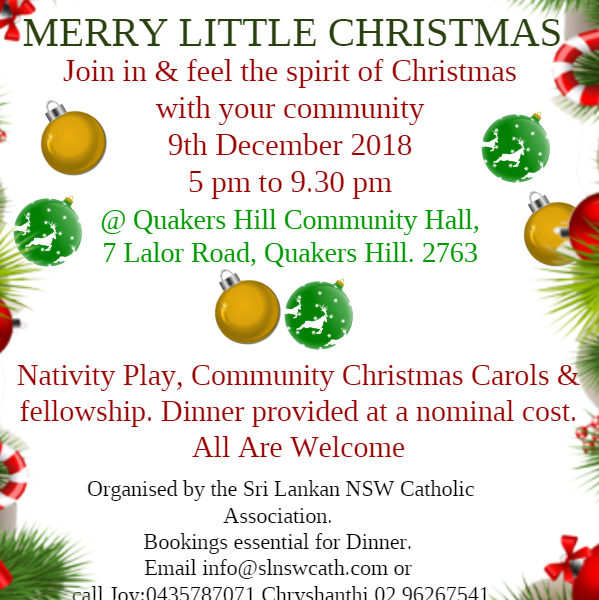 Sri Lankan NSW Catholic Association presents - Merry Little Christmas (9th Dec 2018) -Sydney event