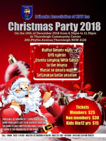 SriLanka Association of NSW - Christmas Party 2018 (Sydney event)