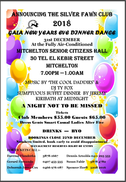 The Silver Fawn Club presents - 2018 Gala New Years  Eve Dinner Dance
