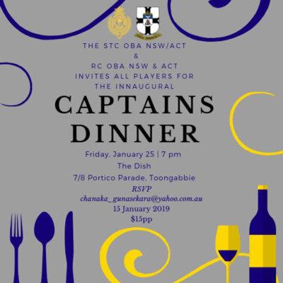 The STC OBA NSW/ACT & RC OBA NSW & ACT Invites all players for the Inaugural CAPTAINS DINNER