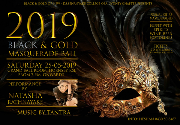 Black & Gold of NSW-DS.Senanayake College OBA - Sydney Chapter, Presents 2019 Black & Gold Masquerade Ball