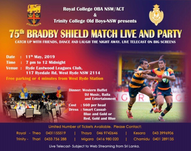 75th Bradby Shield Match Live and Party (Sydney event) - 11th May 2019