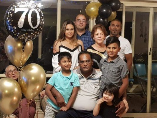 Cedric Jansz celebrates his 70th birthday with family and friends at home in Narre Warren