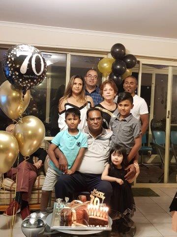 Cedric Jansz celebrates his 70th birthday with family and friends at home in Narre Warren