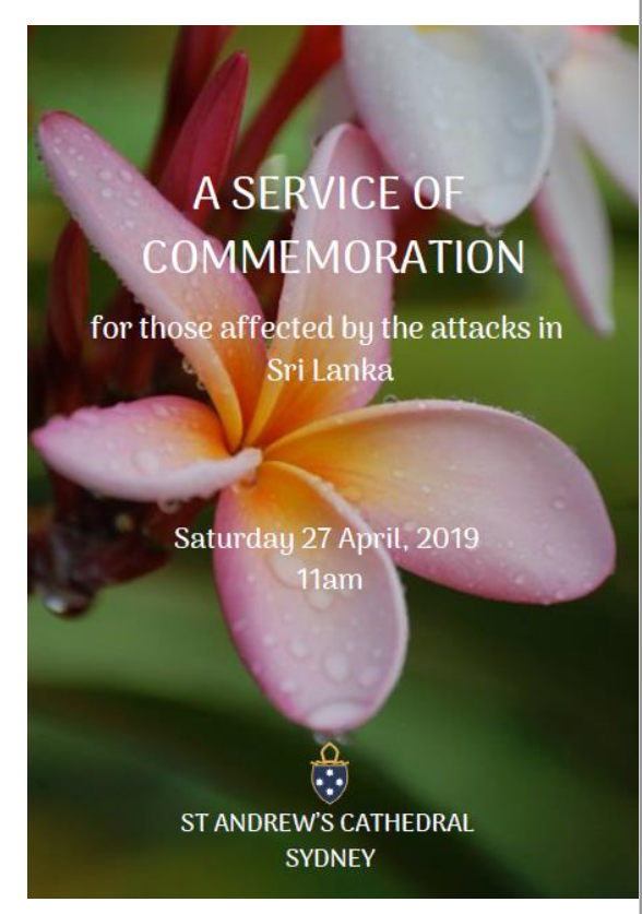 Commemoration for Sri Lanka at St Andrews Cathedral Saturday 27th April 2019