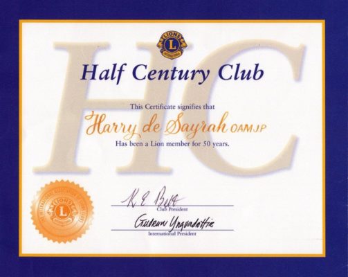 Harry_de_Sayrah-50_years_member_Lions_club