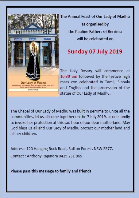 The Annual Feast of Our Lady of Madhu as organised by the Pauline Fathers of Berrima