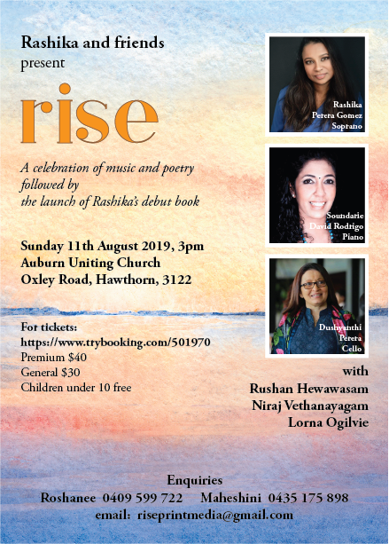 Rashika and Friends present - RISE - Book Launch and Concert - 11 August 2019
