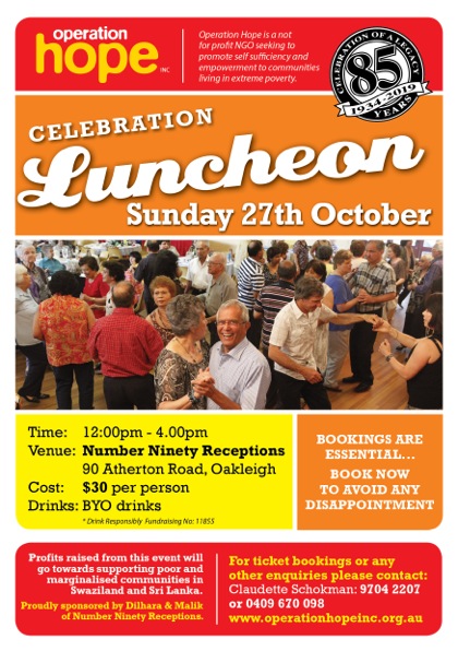 Operation Hope: Celebration Luncheon – Sunday 27th October 2019 (Melbourne event)