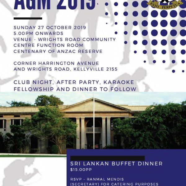 Annual General meeting of the S.Thomas’ College Old Boys' Association, New South Wales Branch Inc - Sunday 27 October 2019 (Sydney event)