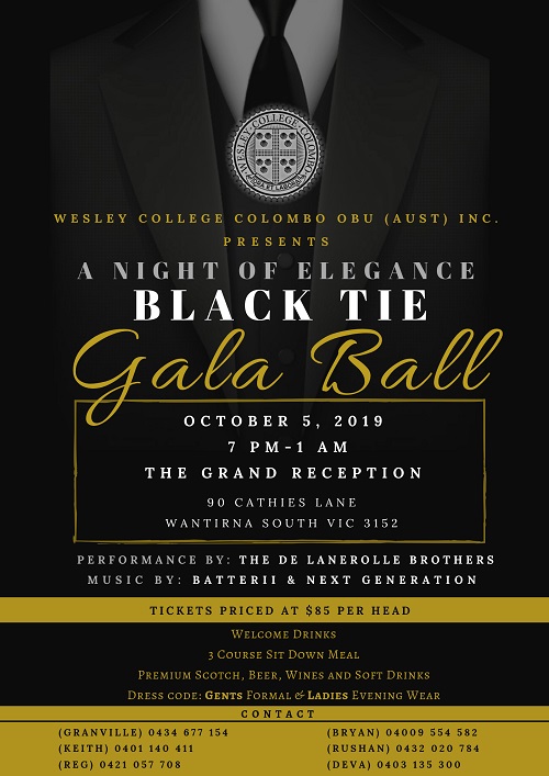Wesley Collage Colombo OBU(Aust)Inc Presents A Night of Elegance BLACK TIE Gala Ball
