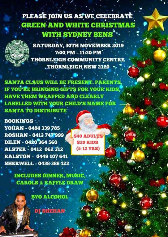 GREEN AND WHITE CHRISTMAS WITH SYDNEY BENS  - 30th November 2019