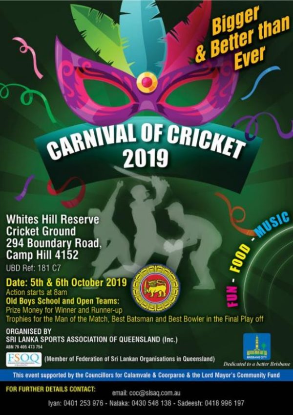 Carnival Of Cricket 2019 - 5-6thOctober2019 (Brisbane event)