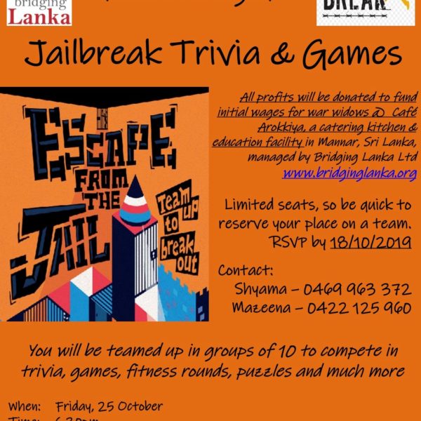 Bridging Lanka presents Trivia and Games themed 'Jailbreak' (Melbourne event)