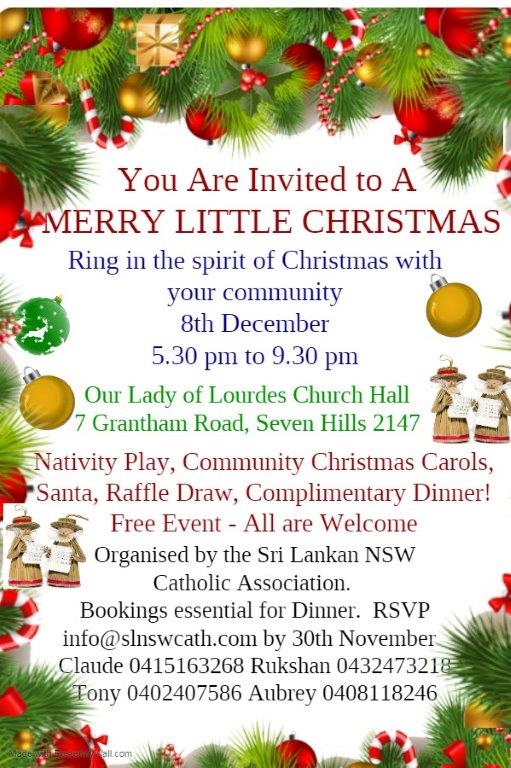 Sri Lankan NSW Catholic Association – Merry Little Christmas – Ring in the spirit with your community (Sydney event)