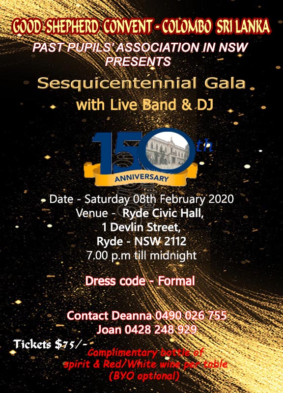 Good-Shepherd Convent – Colombo Sri Lanka – Past Pupils’ Association in NSW presents – Sesquicentennial Gala (Sydney event)