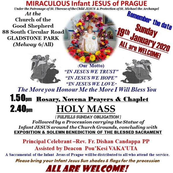 The Good Shepherd Parish Novena Group  & The Disciples of the  Infant Jesus of Prague  Invite you to the 17th Annual  CELEBRATION of the FEAST of the HOLY and MIRACULOUS Infant JESUS of PRAGUE