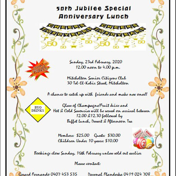 Silver Fawn Club Inc – 50th Jubilee Special Anniversary Lunch (Brisbane event)