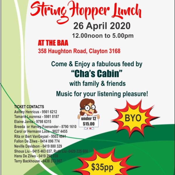 Burgher Association Australia Presents a Scrumptious String Hopper Lunch