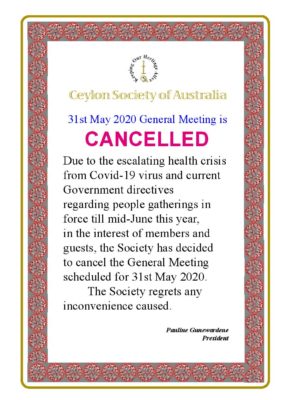 CSA May meeting cancelled