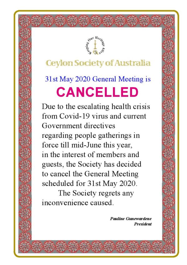 CSA May meeting cancelled