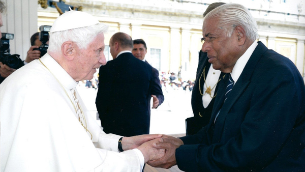 Dr Pararajasegaram meeting the Pope at the Vatican in May 2012