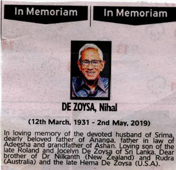 Obituary notices – May 2020