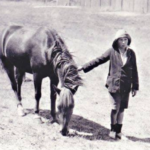 A nine year old boy riding a pony