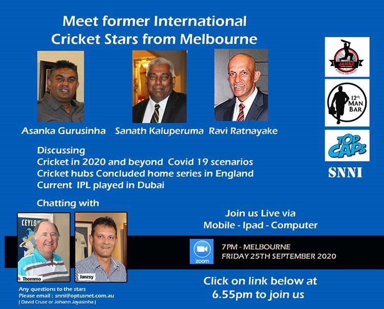 Meet former International Cricket stars from Melbourne - Friday 25th Sep 2020 Zoom chat