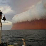 A dust storm over the ocean in Australia 