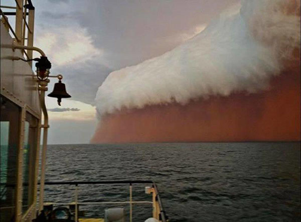 A dust storm over the ocean in Australia 
