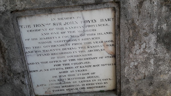 Inscritpion on the tombstone of Sir Kohn D'Oyly