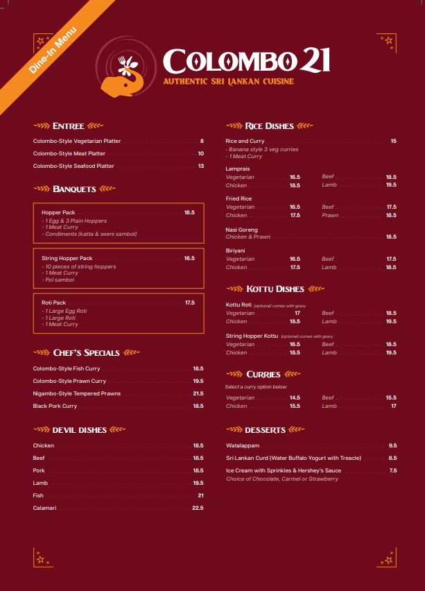 Colombo 21 - Sri Lankan Restaurant - Castle Hill (Sydney)-menu