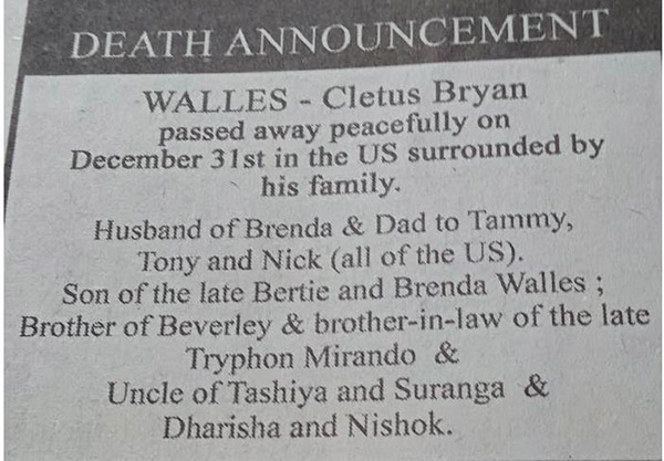 Obituary: Walles – Cletus Bryan