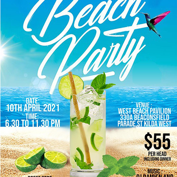 The St Peter's College Old Boys Social Club Melbourne Inc is proud to present - St Kilda Beach Party, on the 10th of April 2021 at West Beach Pavilion, St Kilda West
