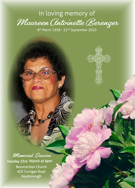 Memorial Service for Maureen Berenger – Tuesday 23rd March at 6pm