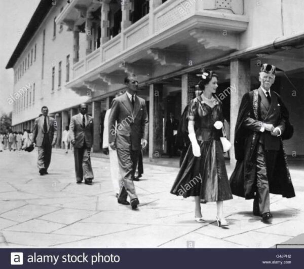 Lord Soulbury, Queen Elizabeth and Prince Philip at Peradeniya University