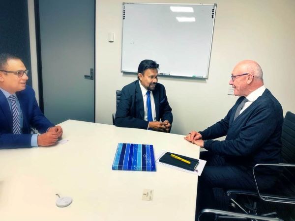 Consul General Mr. Lakshman Hulugalla met Hon Damien Tudehope MLC Minister of Finance and Leader of the House in the Legislative Council and had bilateral talks between the two countries. Hon Damien Tudehope assured his and Government support when borders are open to promote Tourism and Investment promotions in Sri Lanka. Also participated in the discussions were Benedict Kang and Abdul Rahim.